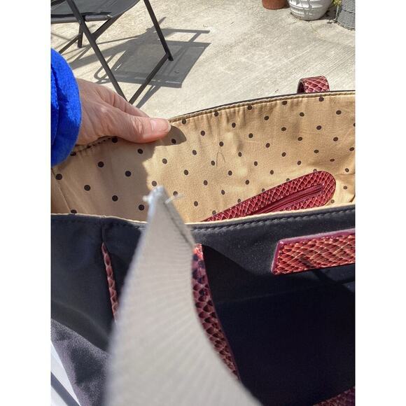 Kate Spade Tote Black Red Croc Embossed Y2K Work Career Travel Large Bag Preppy - Picture 8 of 13